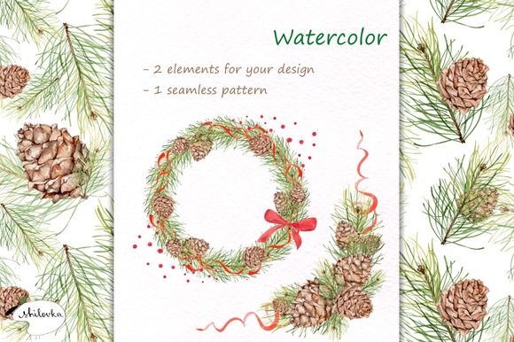 pine-cones-watercolor-premium-illustration