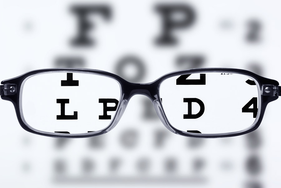 Eyeglasses and eye chart