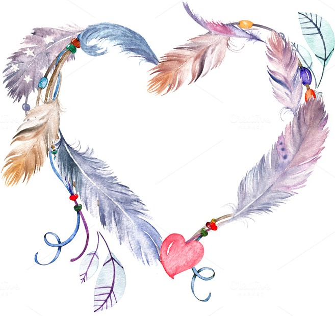 watercolor feathers heart premium objects1