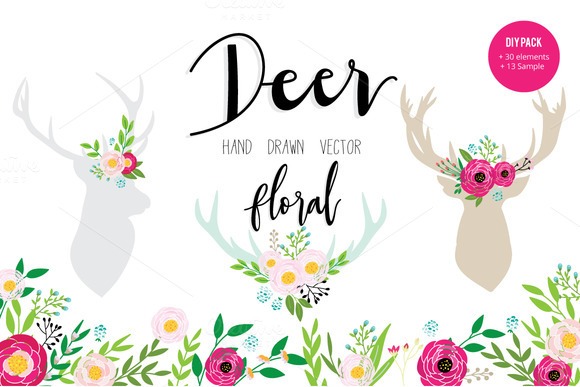 deer-and-floral-hand-drawn-premium-vector