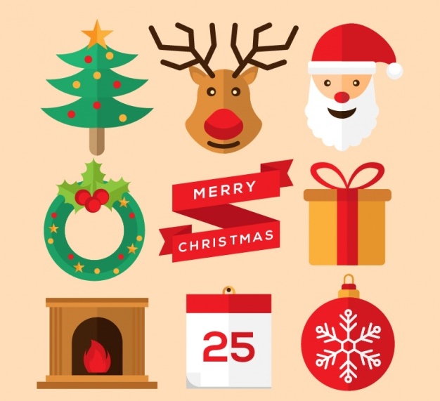 flat-cute-christmas-elements-free-vector