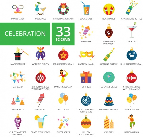 Celebration icons collection Free Vector