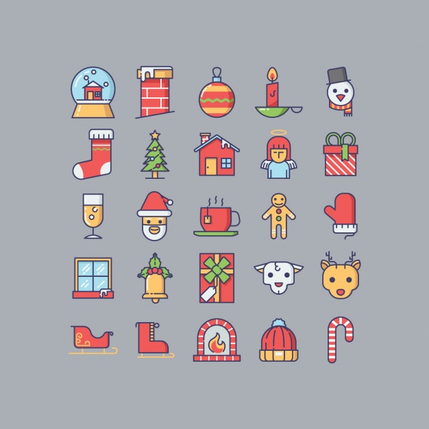 Christmas icons collection Free Vector