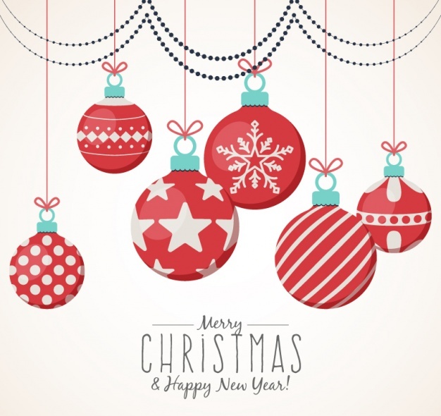 Merry christmas and new year background with ornamental balls Free Vector