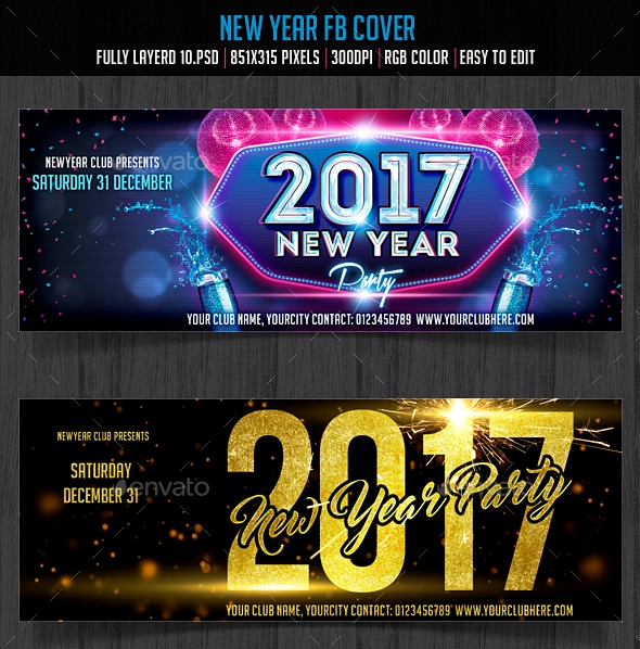 New Year Facebook Cover Set