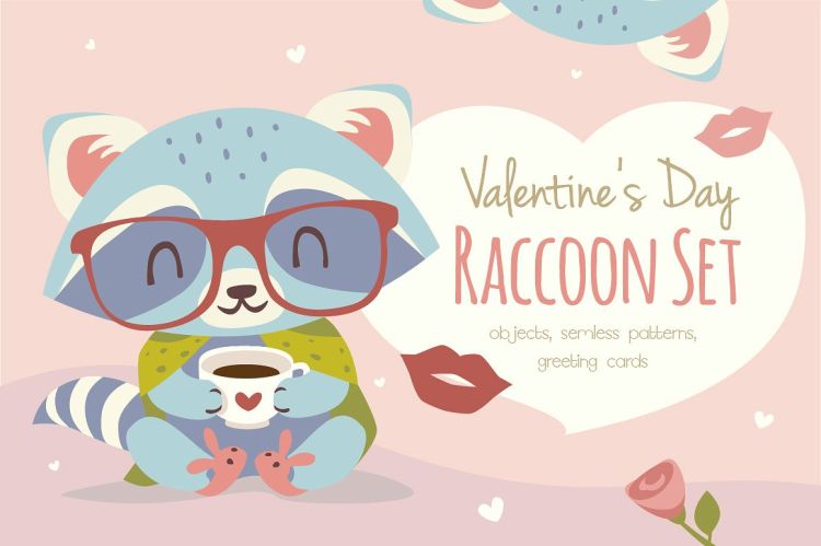 St. Valentine's Day raccoon set