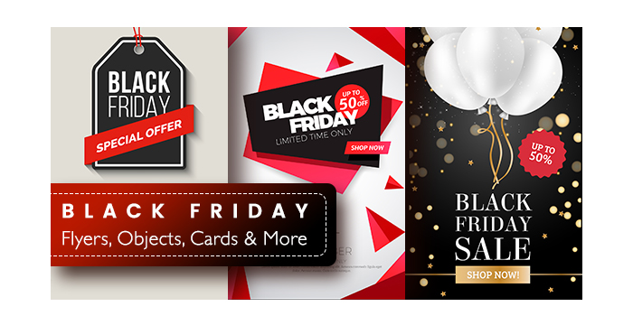 Black Friday (and Cyber Monday) Flyers, Objects, Cards, Email Newsletters