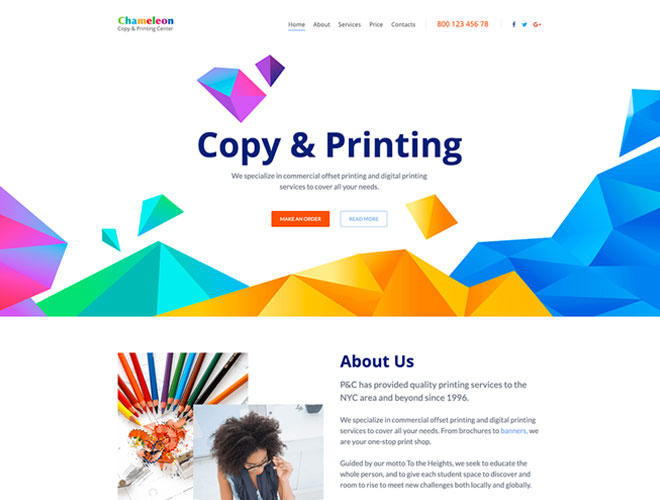 Copy and Printing One Page Website Template