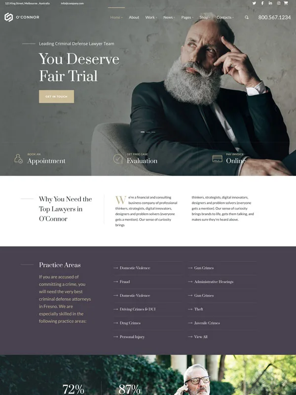Oconnor lawyer and legal WordPress theme