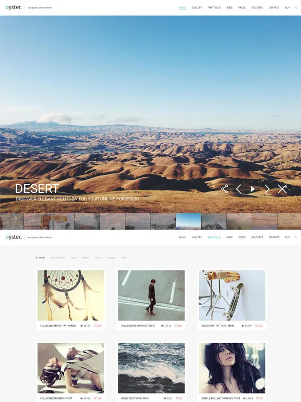 Oyster creative photo video WordPress theme