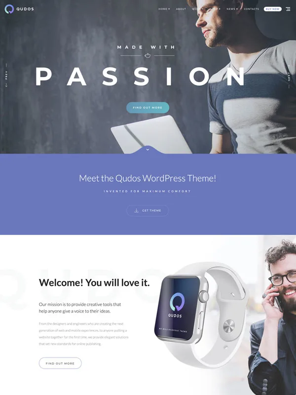 Qudos creative portfolio agency WordPress theme
