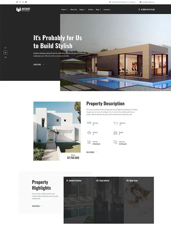 Antant Single Property Real Estate WordPress Theme