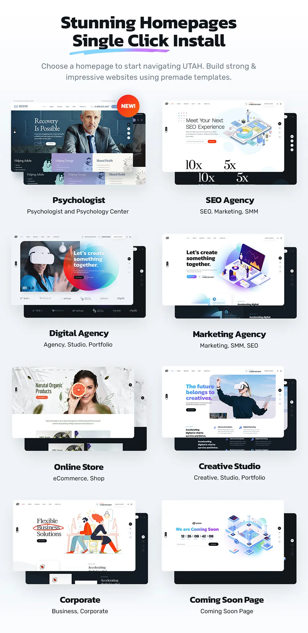 Utah Multi-Purpose Business WordPress Theme Homepages