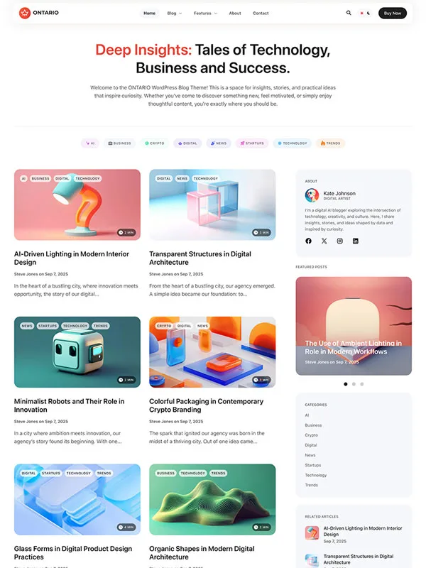 Ontario Blog WordPress Theme for Elementor